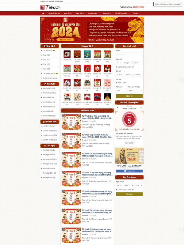 Mẫu thiết kế website xem tử vi